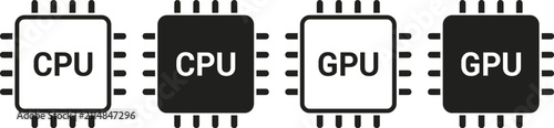 Central processing unit and graphics processing unit silicon microchip hardware icons
