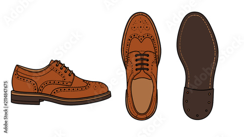 Quadro su tela Brown brogue dress shoe with side, top and sole views