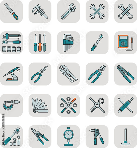 Technical Workshop And Hand Tools Icon Set