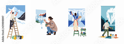 Artists Creating Large-Scale Paintings of Glaciers, Mountains, and Icebergs to Highlight Environmental Themes and Artistry.