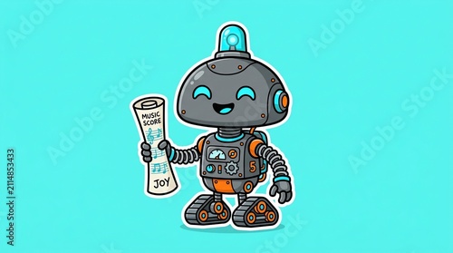Friendly robot presents a key message, symbolizing thoughtful design and future communication, like a crafted origami. 