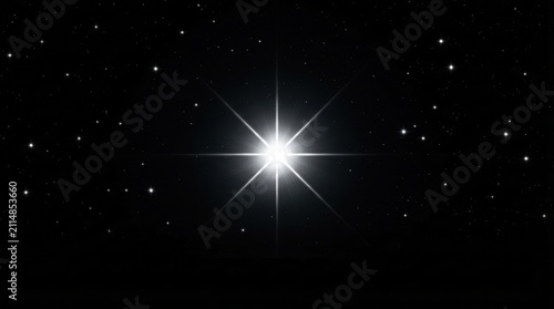 The dark expanse of space featuring a stunning bright star and twinkling stars.