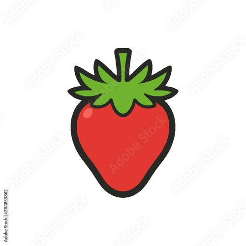 Bright cartoon strawberry with green leaves