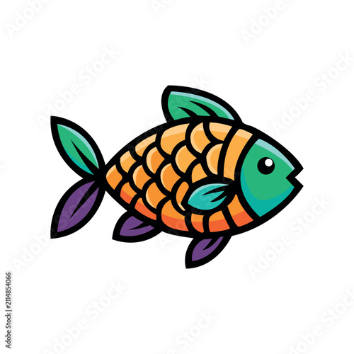Vibrant colorful fish vector illustration with bold outlines and intricate scales for aquatic designs