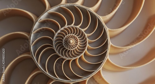 Intricate cross-section of a nautilus shell revealing spiral patterns and natural beauty.