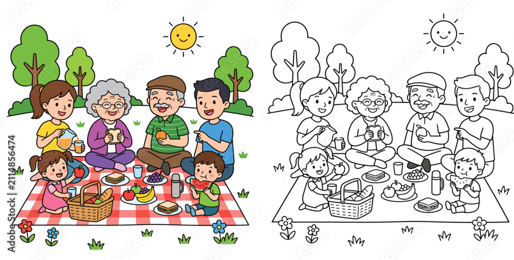 Fototapeta premium Happy family picnic in the park