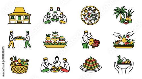 Indonesian Cultural Icons: Traditional Food, Houses, and Gatherings