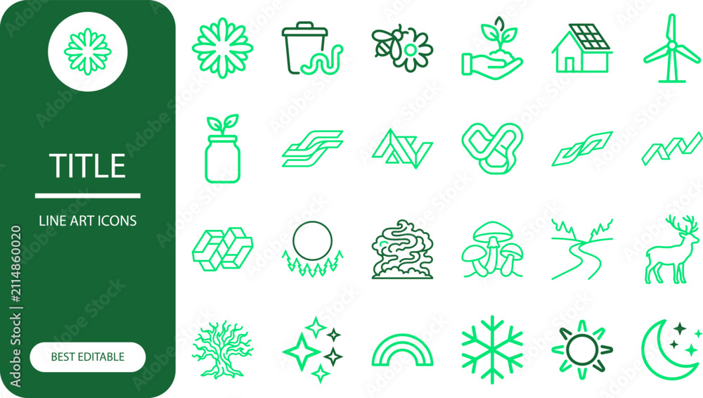Obraz premium Set of minimalist line art eco-friendly and nature icons