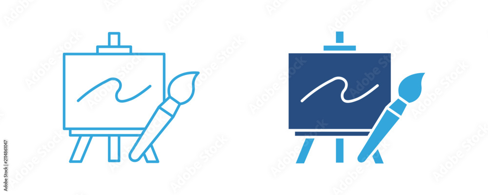 Fototapeta premium Canvas and Paintbrush Icon, Art Class, Painting, Creative Design, Artist Workshop Symbol, Vector Illustration