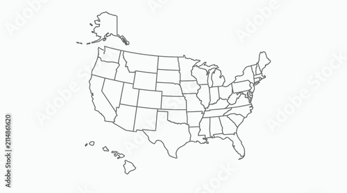 Outline map of the United States showing all 50 states and their borders.