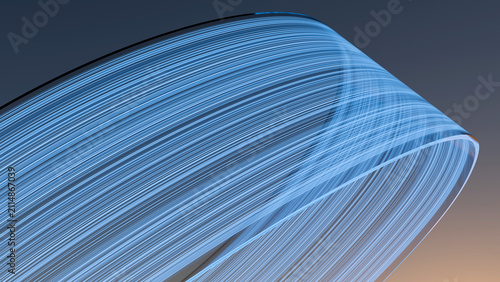 Obraz na plátne 3D render of abstract curved translucent glass ribbon with fine blue fiber lines