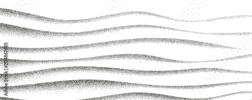 Abstract rice field contour lines. Black stipple grain wave texture with vintage halftone effect. Organic topographic landscape pattern, dotted terrain vector background illustration
