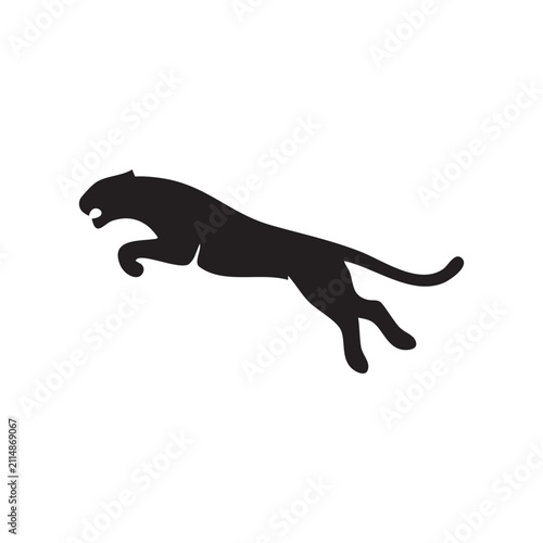 Black panther jumping silhouette icon Vector