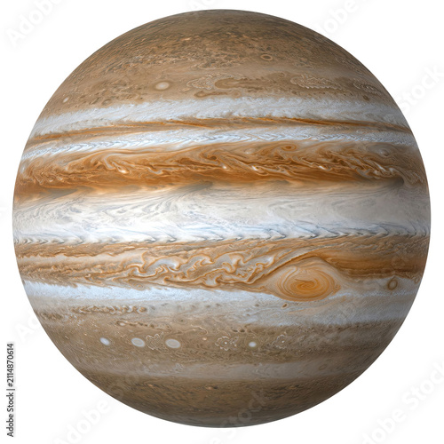 Jupiter planet isolated on transparent background PNG cutout with Great Red Spot