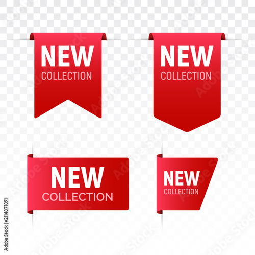 New label banner red tag icon. New product sticker red badge vector sale offer discount icon