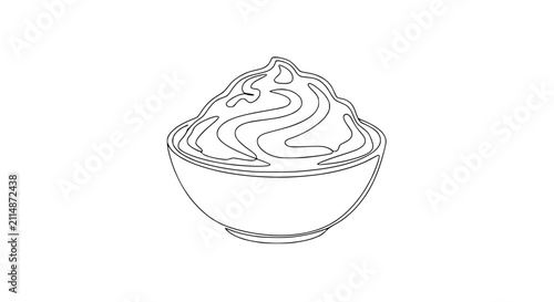 Принти на полотні Whipped cream swirl in bowl, single line art illustration, minimalist food drawi