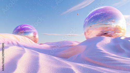 Surreal 3D glowing desert landscape with stardust and ethereal terrain