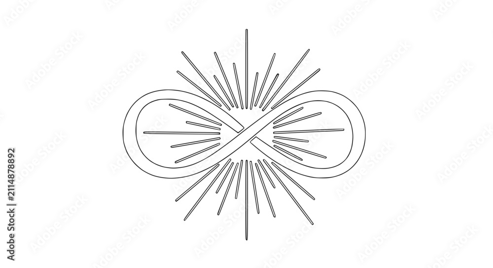 Fototapeta premium Infinity Symbol with Radiant Light Rays, Outline Drawing, Concept of Eternity and Limitlessness