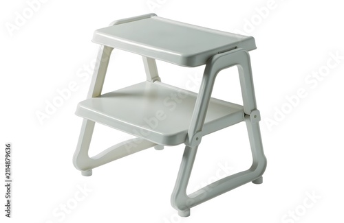 Small foldable step stool. Portable plastic household ladder for reaching high shelves.