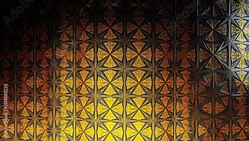 Intricate golden geometric star pattern wall surface