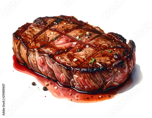 Grilled Beef Steak with Seasoning and Juices on a Black Background
