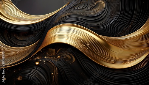 Elegant Abstract Waves Of Gold And Black Embellishments
