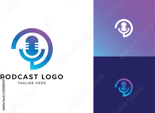 Modern Podcast Microphone Audio Logo Design