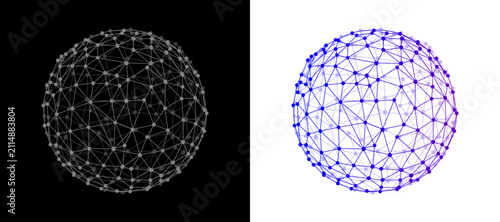 Abstract geometric network sphere with connected lines and dots isolated on transparent background