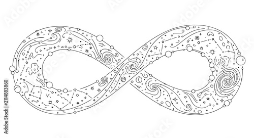 Foto Infinity Symbol Filled with Celestial Bodies, Galaxies, Stars, and Swirls