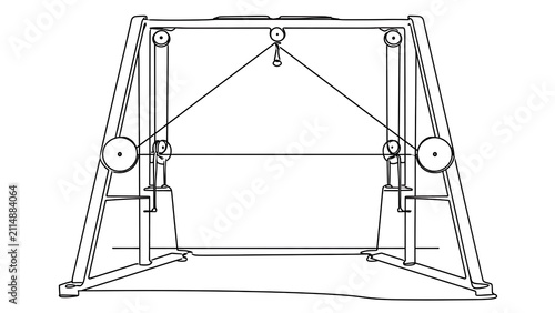 Industrial pulley system diagram white background.