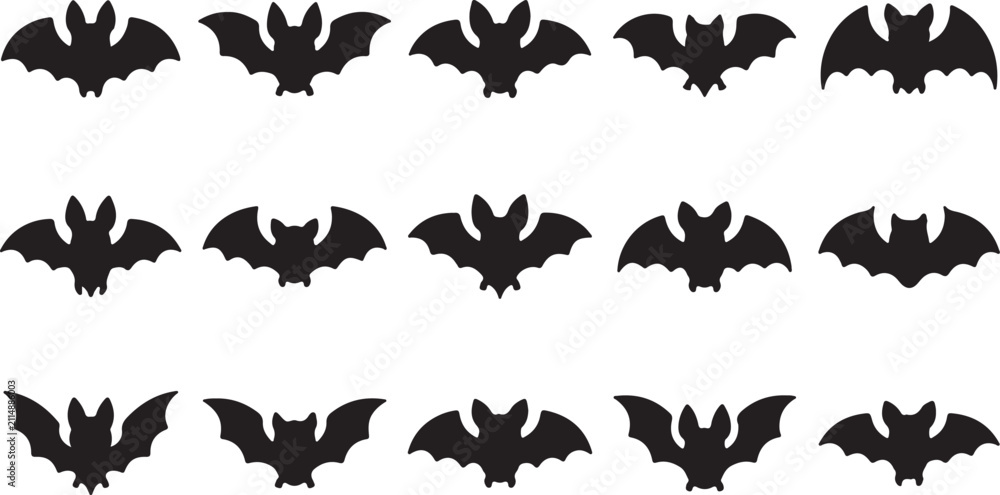 Fototapeta premium Halloween bat vector silhouette set flying bats icons collection bundle black vampire bats isolated on white background