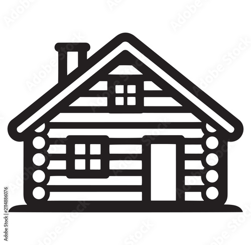 Simple log cabin icon with chimney and roof  countryside home symbol