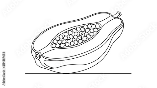 Papaya fruit cross section white background.