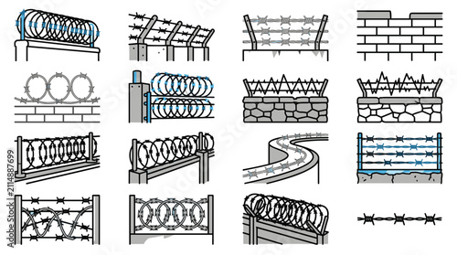 Foto Security Fencing & Barbed Wire Collection: Barriers, Protection, and Containment