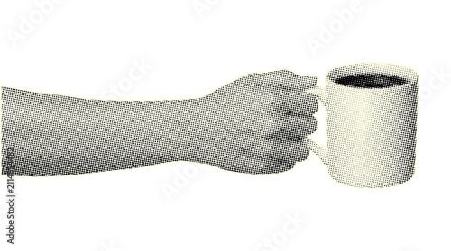 Foto Trendy retro halftone holding a teacup collage element, isolated on a transparent background