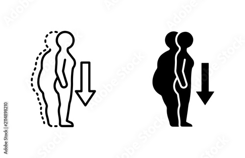 Weight Loss Icons, Body Transformation, Slimming Down Vector Graphics, Health Journey