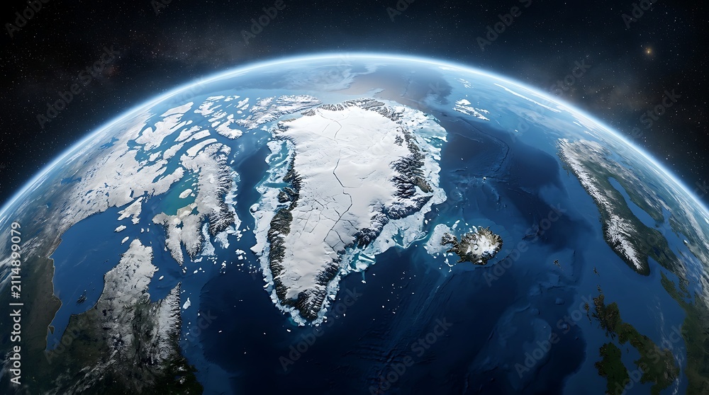 Fototapeta premium High Angle Satellite View of Greenland and Northern Atlantic Regions from Deep Outer Space