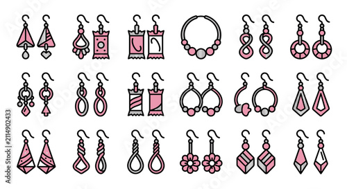 Photography Collection of Pink Geometric and Floral Earrings and Necklace Icons