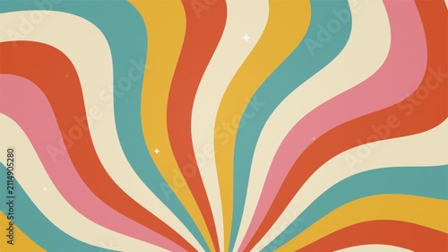 Groovy Sunburst Retro Wavy Background Animation with Vintage 70s Psychedelic Style and Colorful Sunburst Rays