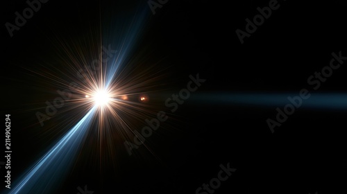 Brilliant lens flare emanates light and energy across a dark background