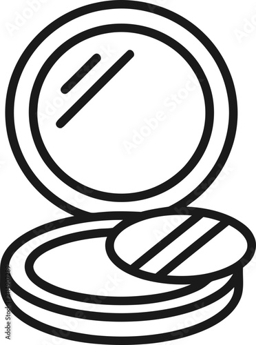 Fotografie Compact powder makeup with puff icon, simple line art illustration
