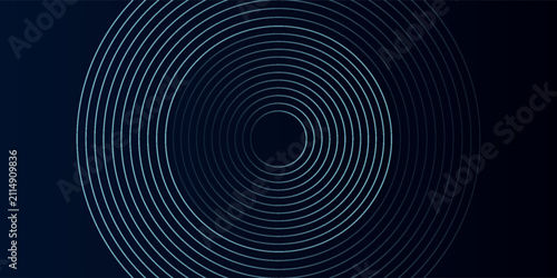 Blue abstract background with glowing circles. Swirl circular lines pattern. Geometric spiral. Twirl element. Modern graphic design. Futuristic technology concept.