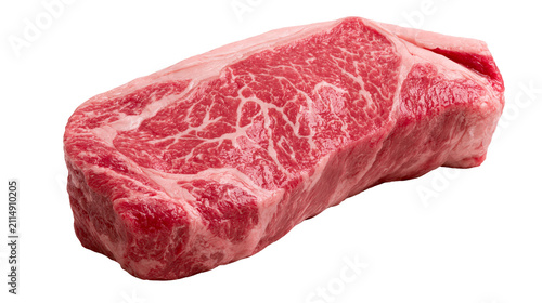 фотографія Raw marbled beef steak with thick fat cap, isolated on transparent background