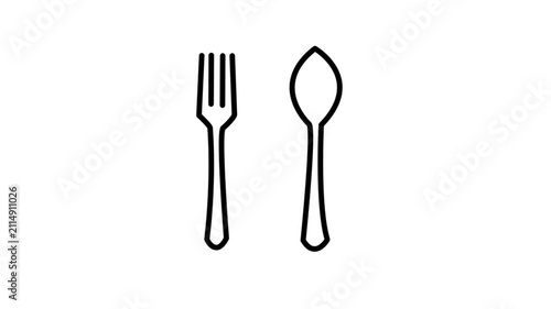 Fork and spoon animated icon for restaurant cutlery. Culinary food, dining, eating, utensil, dishware, and silverware. 4k animation video