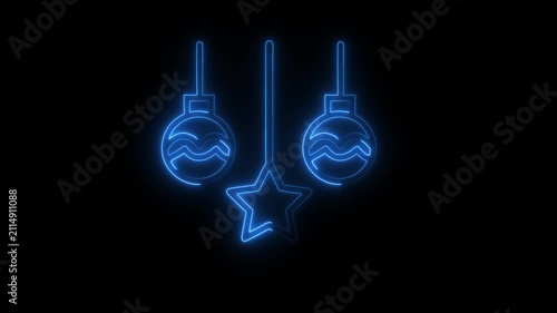 neon Christmas bauble ornament decorations animated icon for event, new year, festival, party, celebration and other. 4k