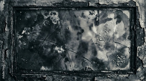 Grunge texture of an old, weathered, and scratched metal frame with peeling paint and distressed surface, industrial background