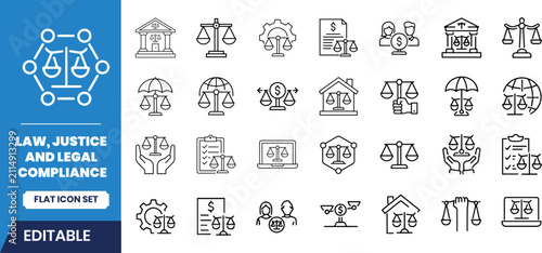 Fotografie Set of law and justice icons featuring scales of justice and legal symbols for p