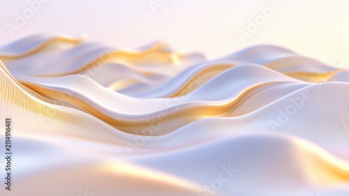 Futuristic golden sand wave terrain with stylized design in a desert landscape