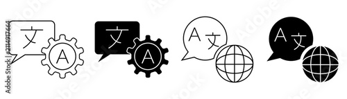 Bild auf Leinwand Translation and Language Line and Solid Icon Set – Multilingual Communication, L