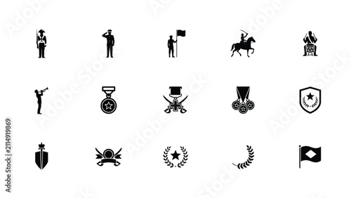 Fotografie Military and honor icons set featuring uniformed figures medals and symbols in m